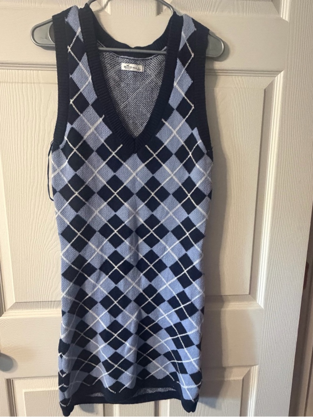 Hollister Navy and Light Blue Knit Sweater Vest
